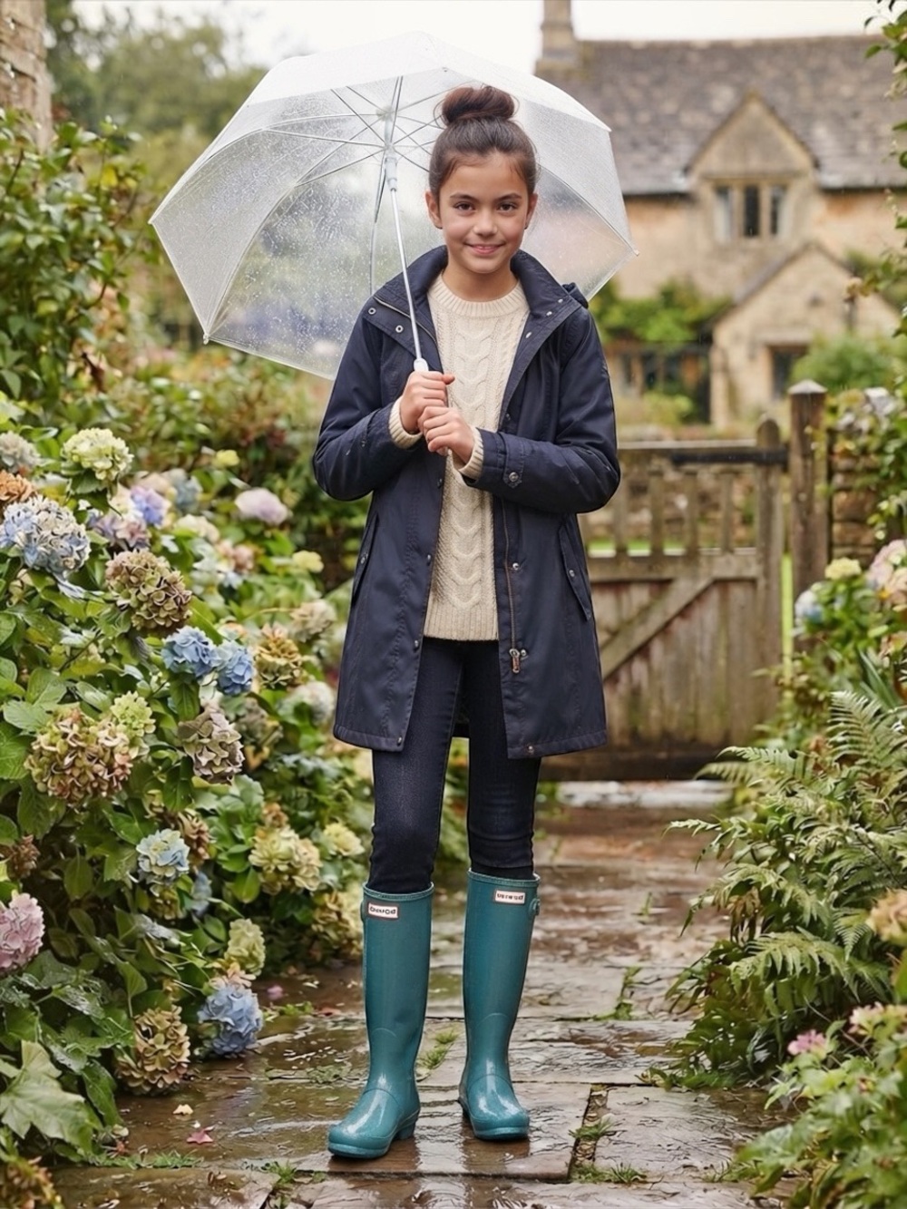 Hunter Original Kids Gloss Teal Blue Rain Boots US 4 / UK 3